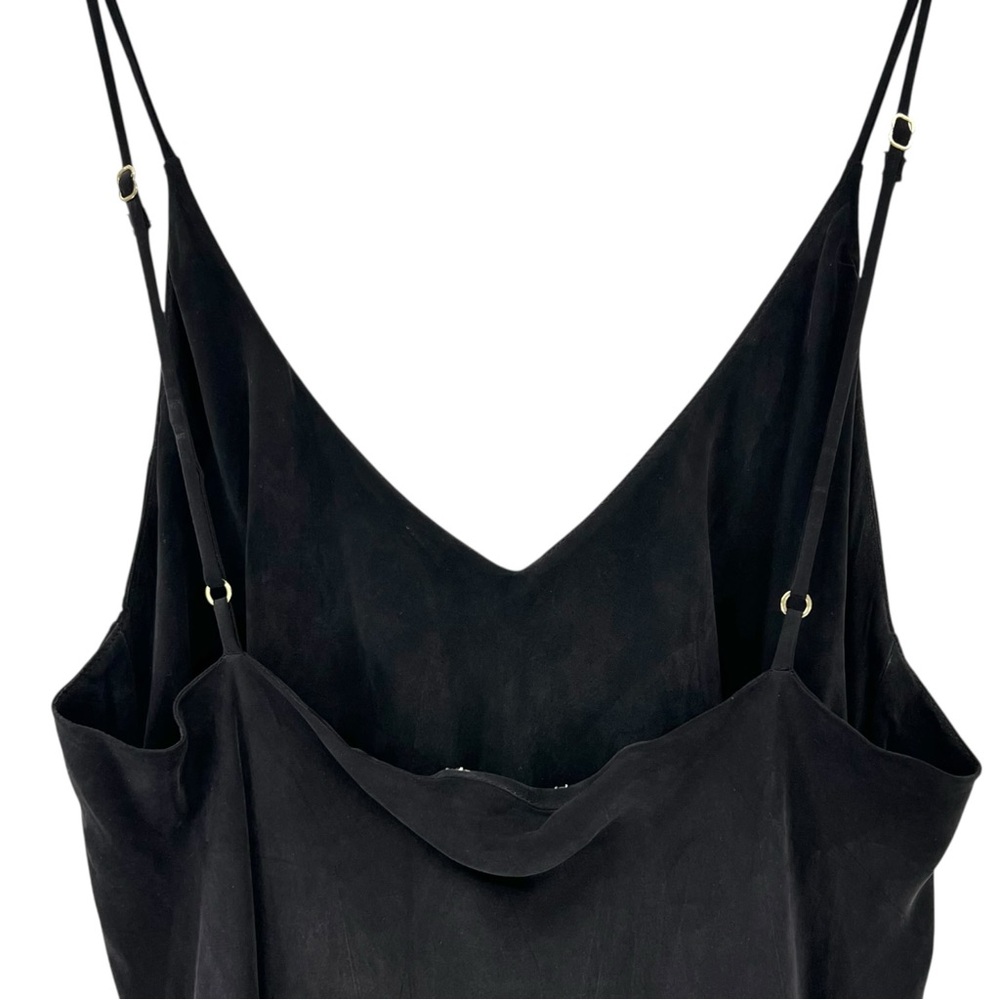 OZMA of California Long Cupro Slip Dress - Black Sleeveless V-Neck Midi Dress - Picture 6 of 13